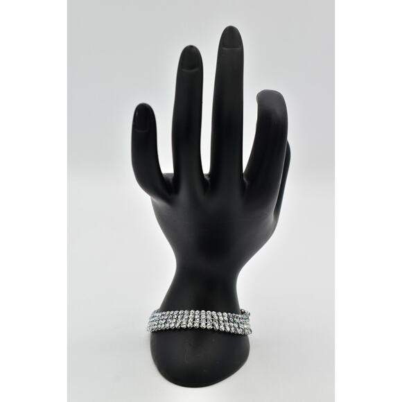 Swarovski Mesh Crystal Tennis Bracelet Prong Rhinestone Silver Swan Signed BinAW - Picture 2 of 12